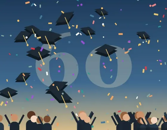 Illustration: graduates throwing their caps in the air