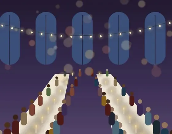 Illustration: a long candlelit dinner in the great hall